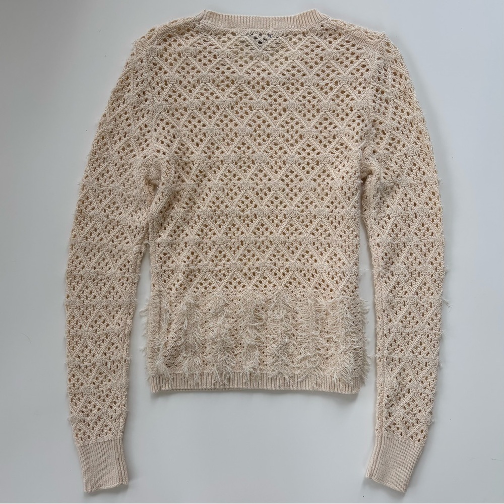 J.Crew Women's Cream Pointelle Crewneck Sweater with Fringe Size XS, NWOT - Picture 2 of 7